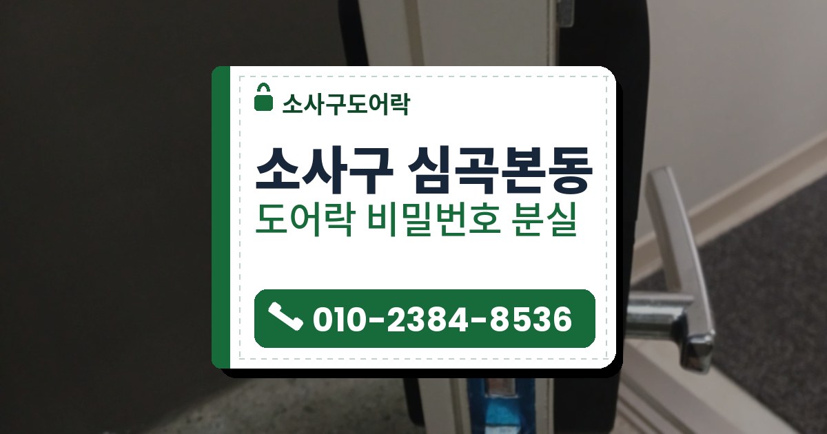 소사구 심곡본동 출장 — 열린 흰 문 옆면의 파란 걸쇠판과 양쪽 은색 레버, 검은 도어락 몸체